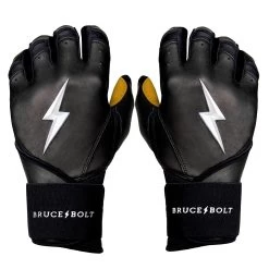Bruce Bolt PREMIUM PRO Long Cuff Batting Gloves: Black