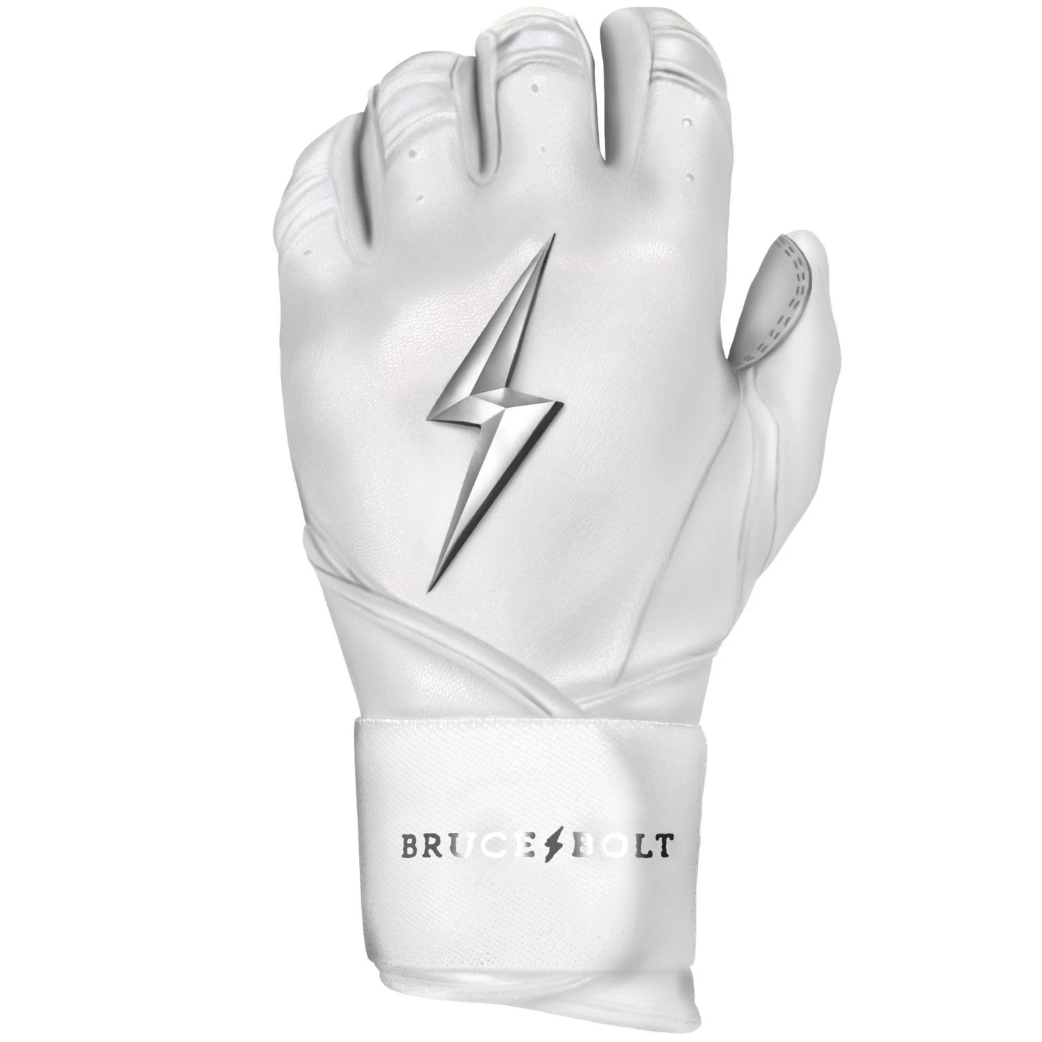 Bruce Bolt PREMIUM PRO Chrome Series Long Cuff Batting Gloves: White 5 Bruce Bolt PREMIUM PRO Chrome Series Long Cuff Batting Gloves: White - Image 5