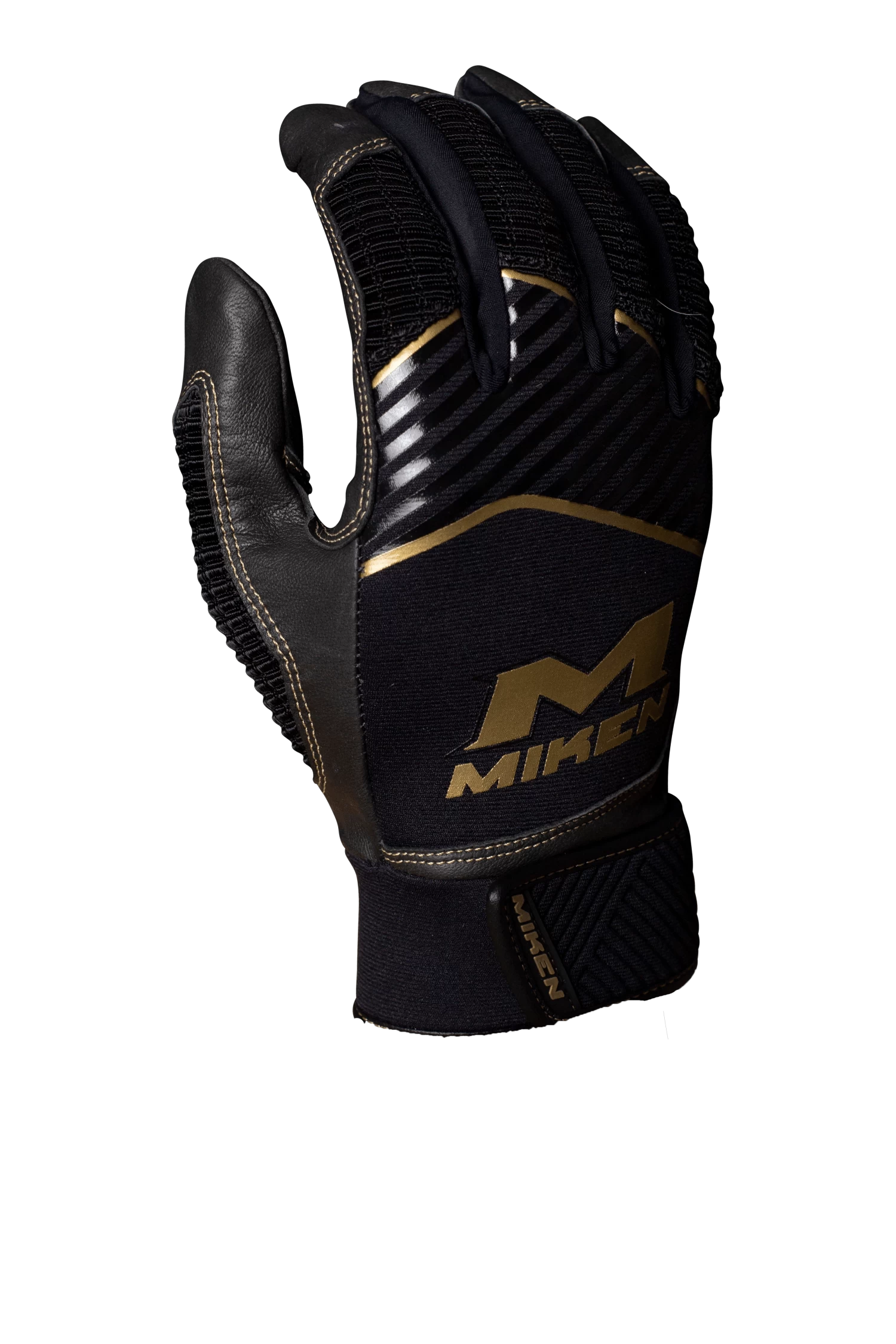 Miken Softball MK7X Adult Black And Gold Batting Gloves: MBGGLD-BLK 1 Miken Softball MK7X Adult Black And Gold Batting Gloves: MBGGLD-BLK
