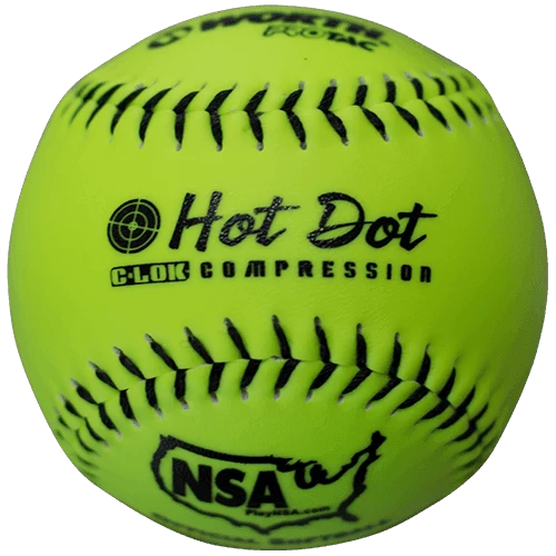 Worth 11" Hot Dot NSA Slowpitch Softballs 52/275 (Dozen): NO11SY 1 Worth 11" Hot Dot NSA Slowpitch Softballs 52/275 (Dozen): NO11SY