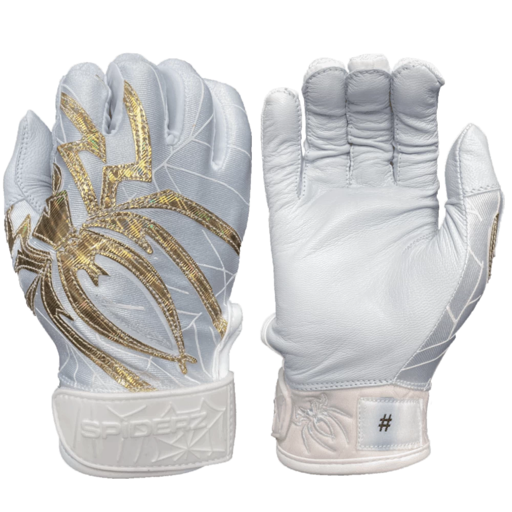2022 Spiderz PRIZM Batting Gloves: White/Gold 1 2022 Spiderz PRIZM Batting Gloves: White/Gold