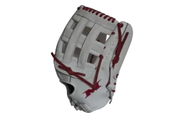 Miken Pro Series 13.5" Slow Pitch Fielding Glove - White/Scarlet: PRO135WS -Baseball Sale Store PRO135WS SIDE 1