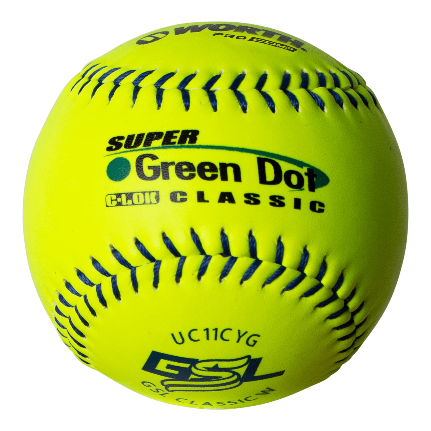 Worth 11" GSL Super Green Dot Classic W Composite Softballs (Dozen): UC11CYG 1 Worth 11" GSL Super Green Dot Classic W Composite Softballs (Dozen): UC11CYG