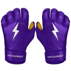 Bruce Bolt PREMIUM PRO Short Cuff Batting Gloves: Purple